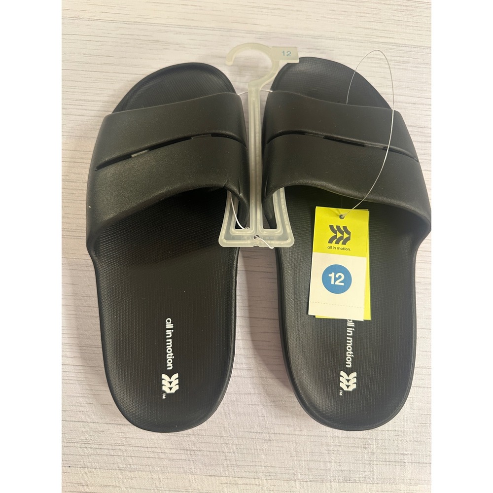 All in Motion Mens Slide Sandals Black AC358 Arch Support Size 12 NWT